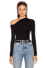 ENZA COSTA Angled Exposed Shoulder Long Sleeve Top Black M $195 E1 308