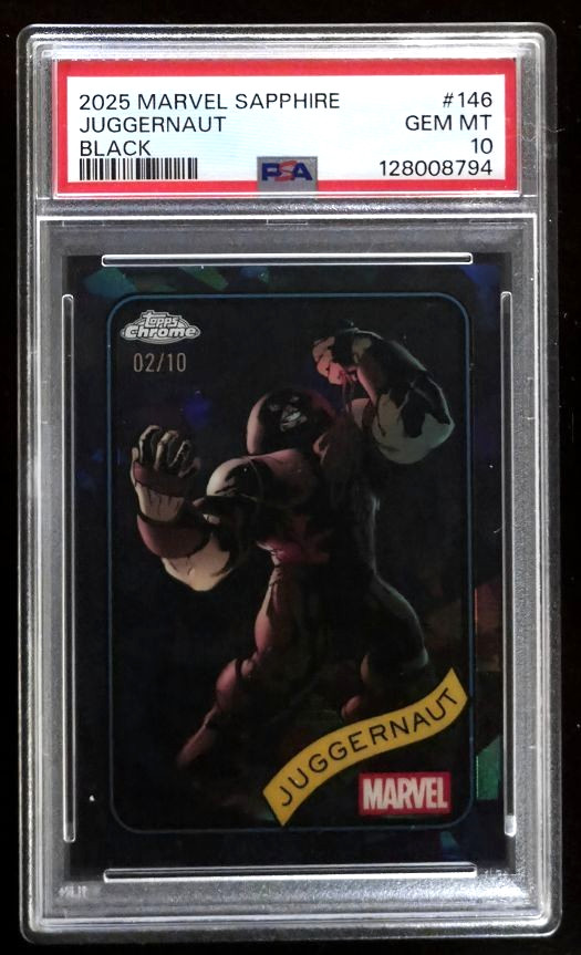 2025 Topps Chrome Marvel Sapphire Juggernaut /10 Black #146 PSA 10