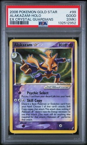 Pokemon Alakazam Gold Star 99/100 Crystal Guardians 2006 Holo PSA 2 (MK) SWIRL🌀