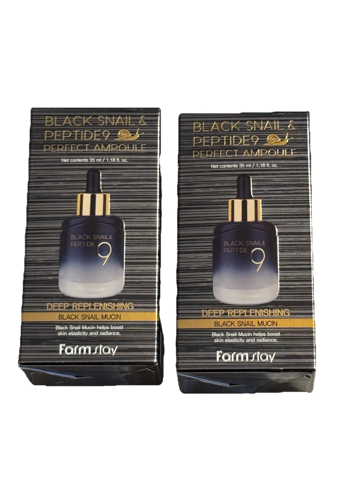 Lot 2 Farm Stay Black Snail & Peptide 9 Perfect Ampoule - 1.18 Oz. / 35 ml New