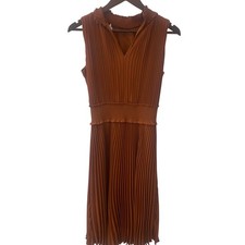 Nanette Lepore Burnt Orange Pleated Smocked Midi Dress Rust Sleeveless Size 6