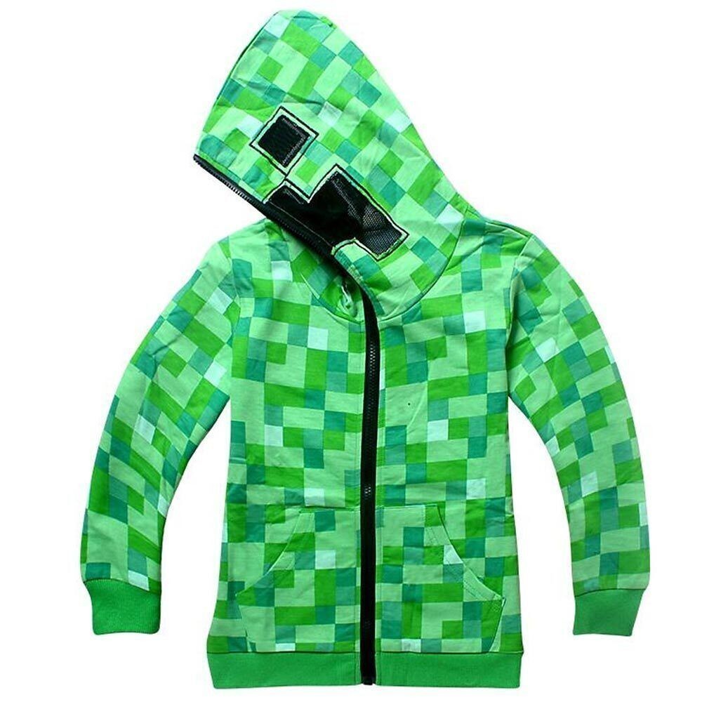 Minecrafts Zip Up Hoodie Kids Creeper Cosplay Kapuzen Sweatshirt Jacke Top Coat