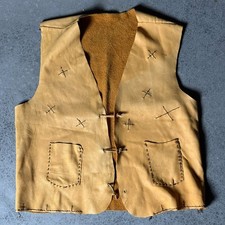 Vintage Handmade Leather Vest Mens Small Primitive Western Buckskin Style Rustic