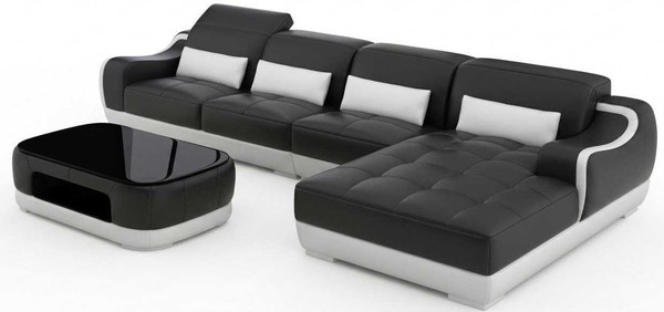 Schwarzes Ecksofa L Form Wohnzimmer Wohnlandschaft Couchtisch Modern-image