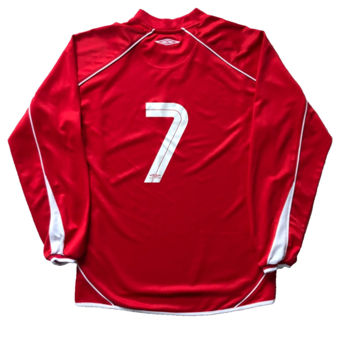 Vintage Umbro Long Sleeve Soccer Jersey Red White #7 Training Shirt Men Football