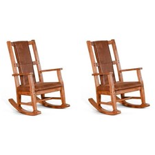 Pemberly Row Set of 2 Farmhouse Mindi Wood Rocking Chair in Rustic Oak