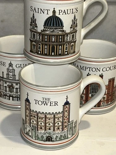 DENBY COFFEE MUGS STONEWARE LONDON MUGS CUPS LOT OF 4 CUPS
