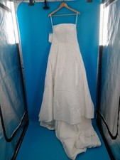 White Strapless Beaded Sequin Ball Gown Wedding Dress With Train Size US 12