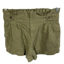 Rewash Shorts Womens Sz M Olive Green Linen High Rise Paperbag Waist Buttons