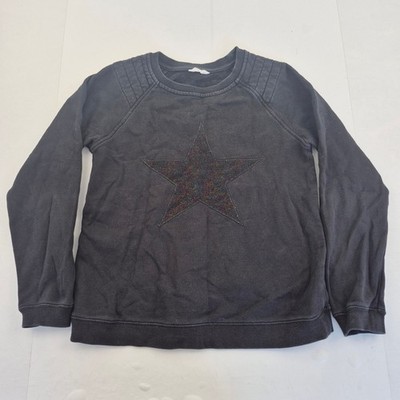 HUSH Sweatshirt XS 6 schwarz Damen 100% Baumwolle Sternendetail Pullover Freizeitpullover