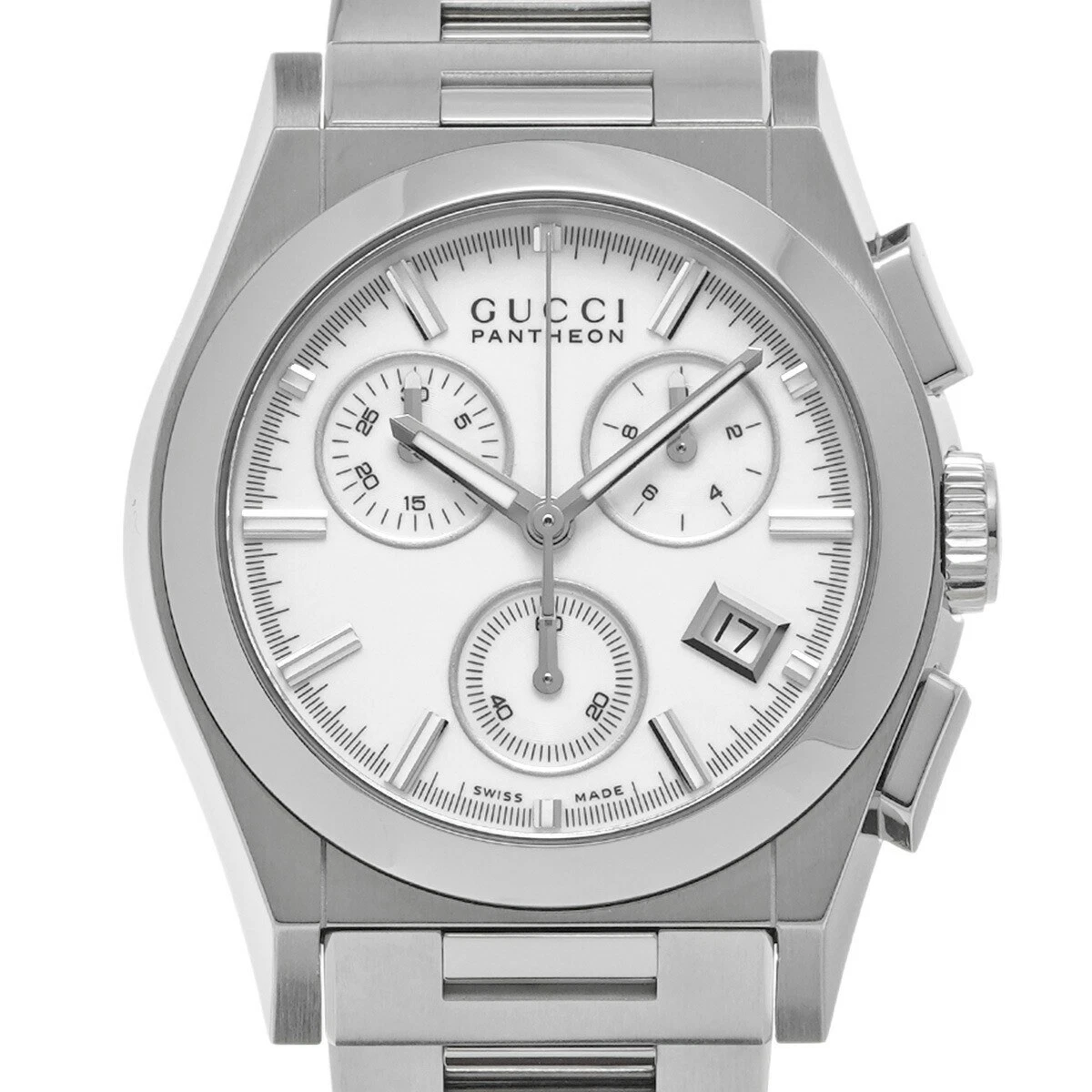 MONTRE GUCCI PANTHEON YA115407 CHRONOGRAPHE DATE MOUVEMENT QUARTZ CADRAN BLANC HOMME
