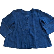 Nest Robe Linen Dark Blue Long Sleeve Blouse Can Also Be Worn as Haori -Used fr