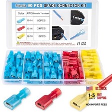 90PCS Female Spade Connector Kit, Nylon Spade Wire Terminal Connectors for 12