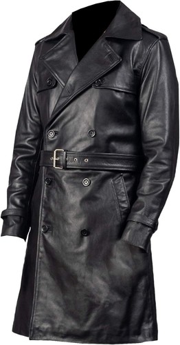 Men's Black Leather 100% Real Lambskin Vintage Trench Coat Stylish Winter Wear - Picture 2 of 10