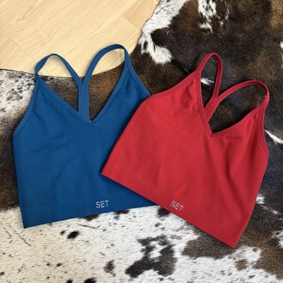 SET ACTIVE Bundle Ribbed V-neck Crop Tops Tank Racerback Size Small
