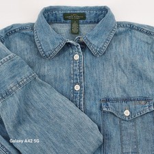 LRL Lauren Jeans Co Ralph Lauren Denim Shirt Dress Blue Button Front  Size 6