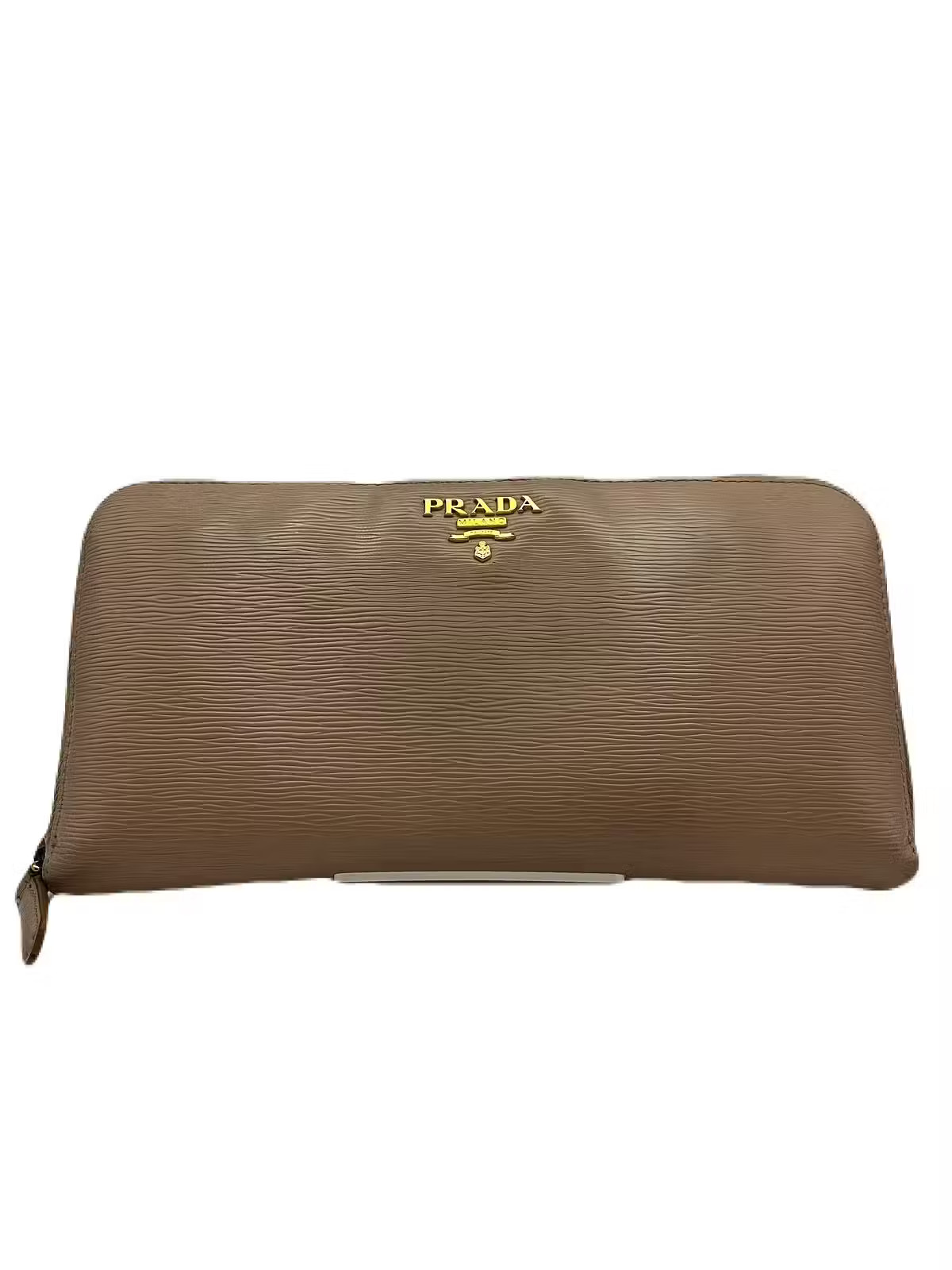 Prada Round Zip Long Leather Wallet in Beige Preowned T119-3