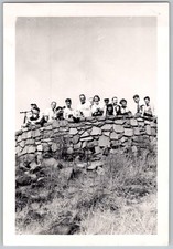 Vtg B&W Snapshot Nature Enthusiasts On Rock Wall 1948