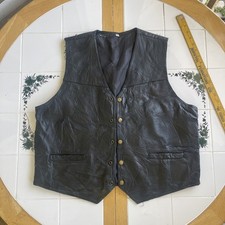 Vintage Black Genuine Leather Vest Biker Style Grunge Bikercore Buttondown
