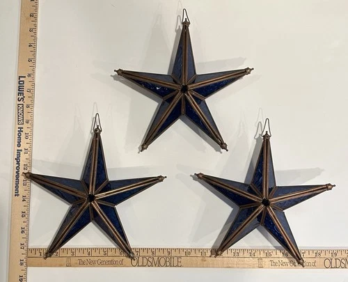 VTG Victorian Tiffany Style Metal & Glass 3D Christmas Star Ornament 9"