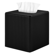 PU Leather Tissue Box Cover Square Tissue Box Holder for Bathroom Vanity Black