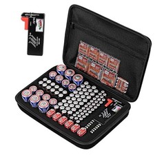 Battery Organizer Storage Case with Tester for AA AAA C D 9V Battery black