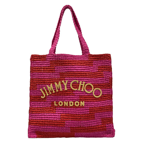JIMMY CHOO Red Pink Dark yellow Straw Tote Bag
