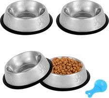 Stainless Steel Cat Bowl, 4 Pack Metal Dog Bowls for Food and Water, Non-Slip Pe