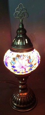 Beautiful Turkish 12'' Stained Glass Mosaic Table Lamp Made In Turkey - Tested! 