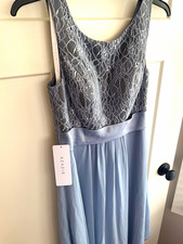 Azazie Kyan Dusty Blue Lace Sleeveless Bridesmaid Dress, Size S