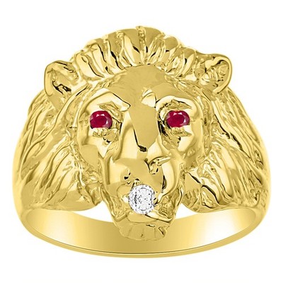 RYLOS Löwenkopf Ring Edelstein Augen & Diamant Mundgrößen 6-13 vergoldet Silber