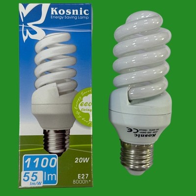 1x 20W (=100W) Kosnic Cfl Spiral Glühbirne, Edison Schraube Es E27 6500K