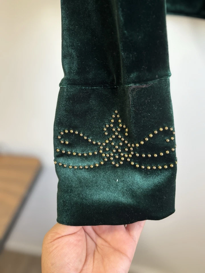 Chaqueta corta Coldwater Creek de terciopelo verde vintage años 90 con detalles de cuentas SP Foto 3 de 4