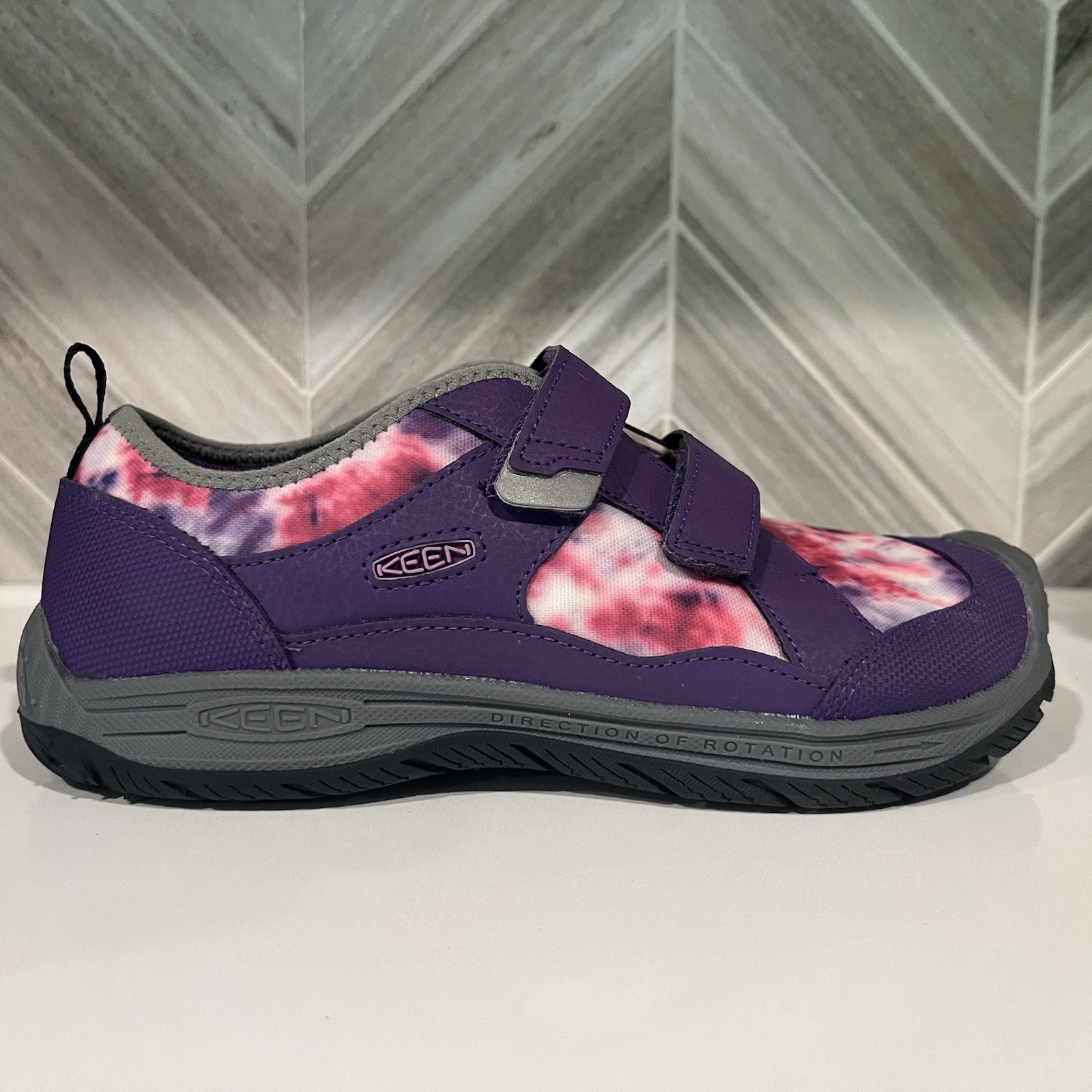 Scarpe slip on Keen Speed Hound da bambina taglia 5 Tillandsia viola multi tie dye pulite