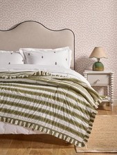 John Lewis x Sanderson Pinetum Quilted Frilled Bedspread 200 x 220cm - Green