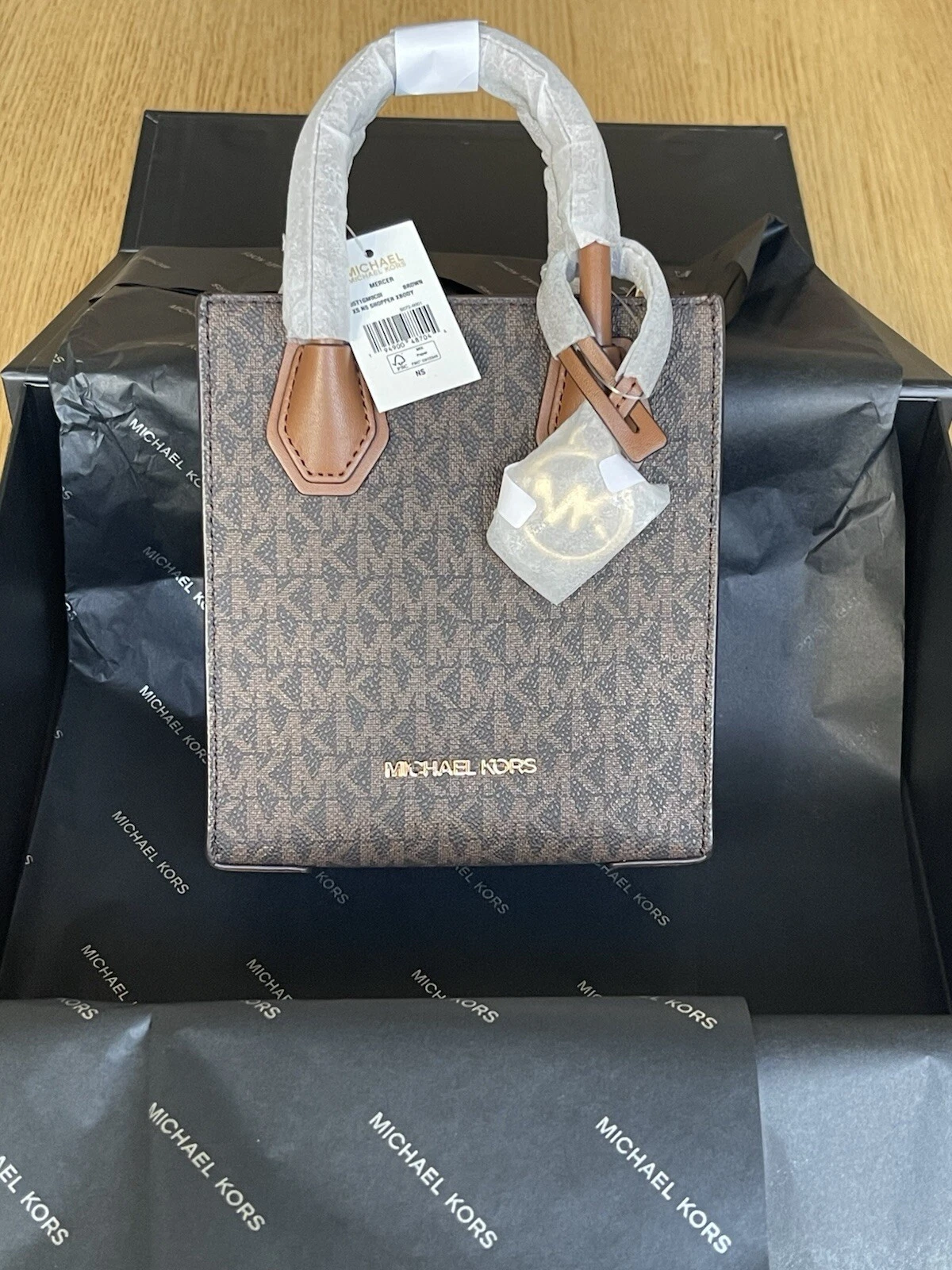 Michael Kors Mini Xbody Brown MK Signature con EDIZIONE LIMITATA confezione regalo di lusso!!