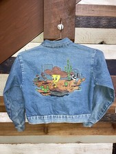 Vintage 90s Looney Tunes Kids Jean Jacket Warner Bros. Tweety Bugs Bunny sz 6X