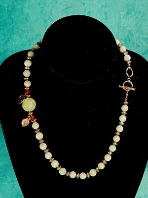 Artisan Aqua Calcite & Carved Coral Pendent 19 Necklace Sterling Silver Charms