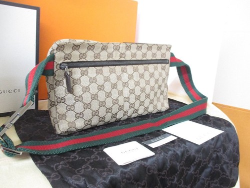 Auth GUCCI GG Canvas Sherry Line Shoulder Bum 28566 Bag Fanny Pack Beige Canvas - Picture 8 of 10