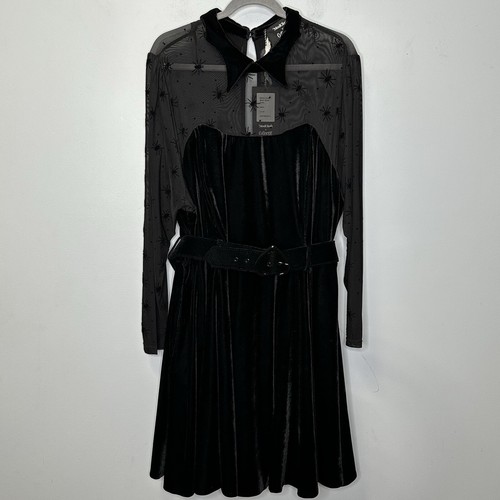 ModCloth & Collectif Sucker For Spiders Black Mesh Skater Belted Dress 24 BNWT! - Picture 5 of 17