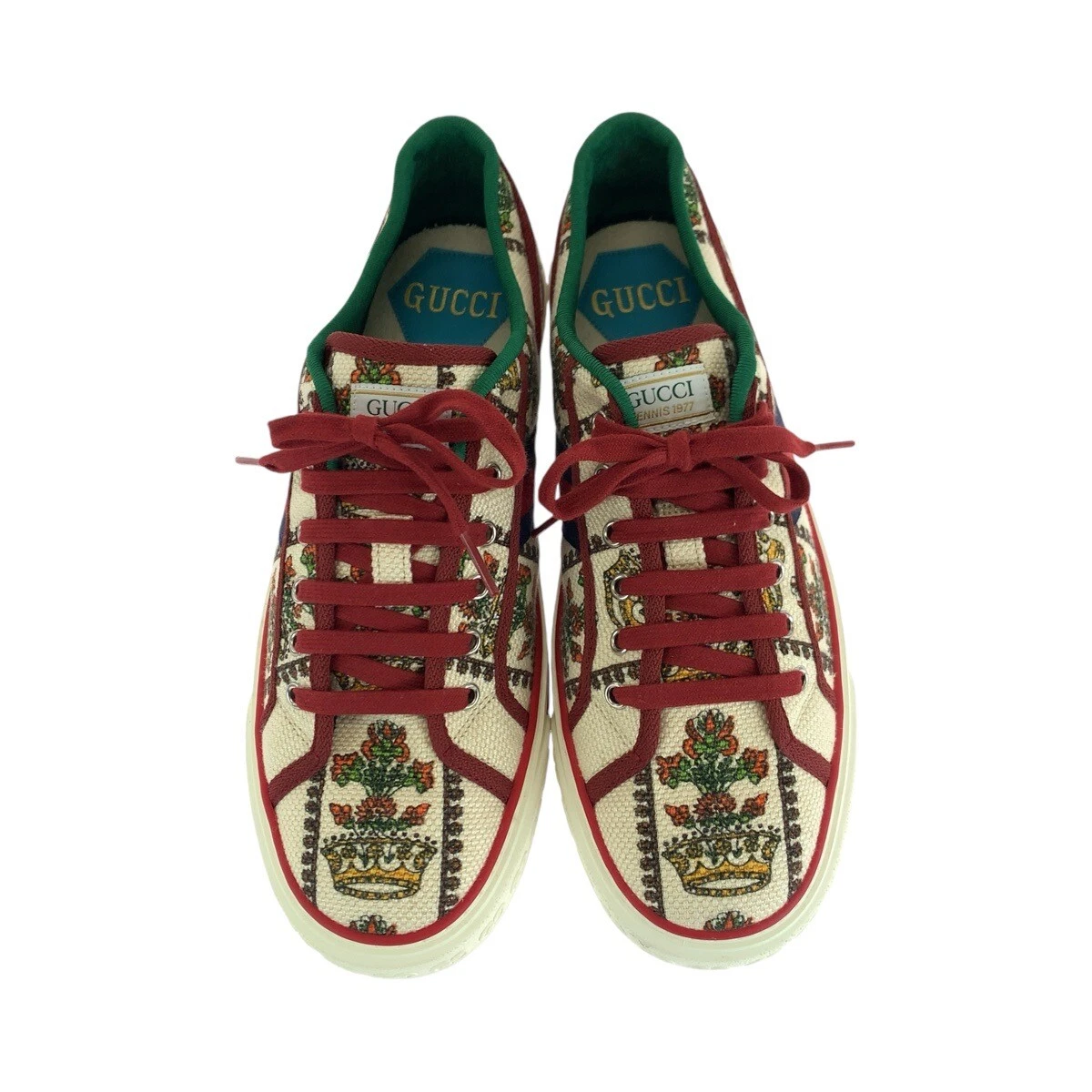 Baskets GUCCI Tennis Web Stripe blanc multicolore argent toile matérielle GG