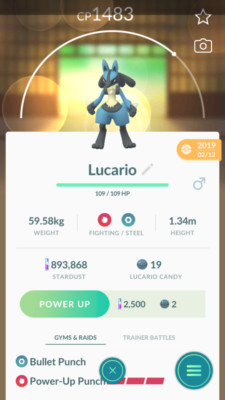 Pokemon Trade GO -Lucario Aura Sphere/Power-up punch & 2nd move for Great League