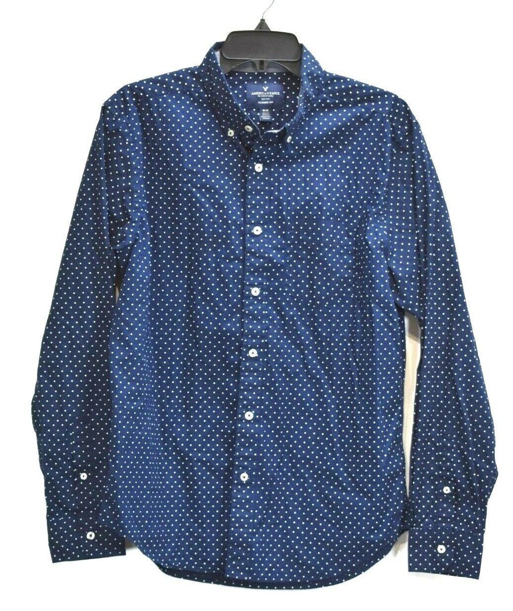 American Eagle Outfitters Men Pindot Classic Fit Long Sleeve Button Down  Shirt M
