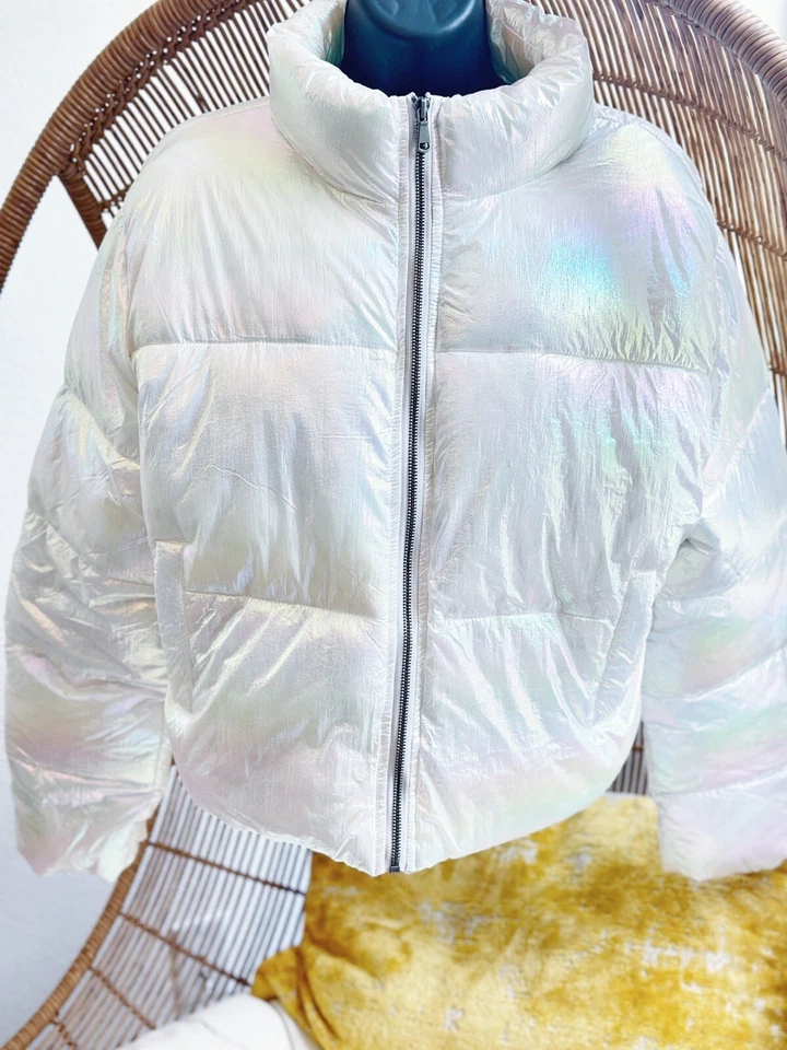 Abrigo chaqueta acolchada Double Zero Back To Me cromada para mujer talla M blanco iridiscente Foto 2 de 4
