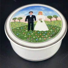 Villeroy & Boch Bride & Groom Design Trinket Box Naif Wedding Porcelain 3"