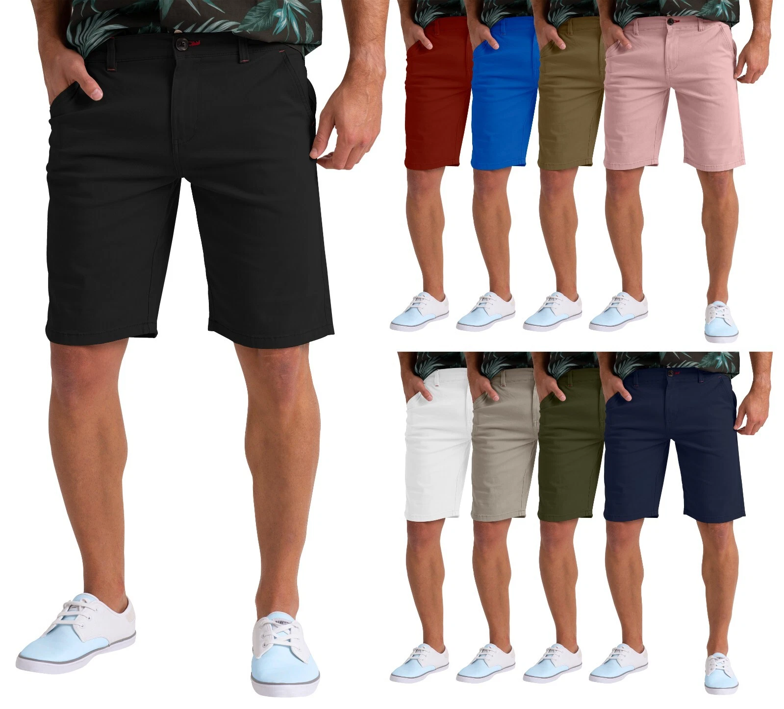 Mens Stretch Chino Shorts Slim Fit Cotton Spandex Casual Designer Golf Half Pant