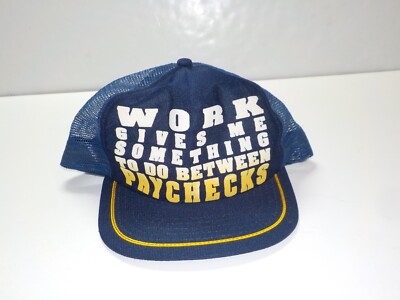 Vintage 80s Mesh SnapBack Trucker Hat Cap USA Work Gives Me Something To Do