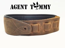 Padded Genuine Leather Guitar or Bass Strap 3.25" Wide Lightly Distressed Brown