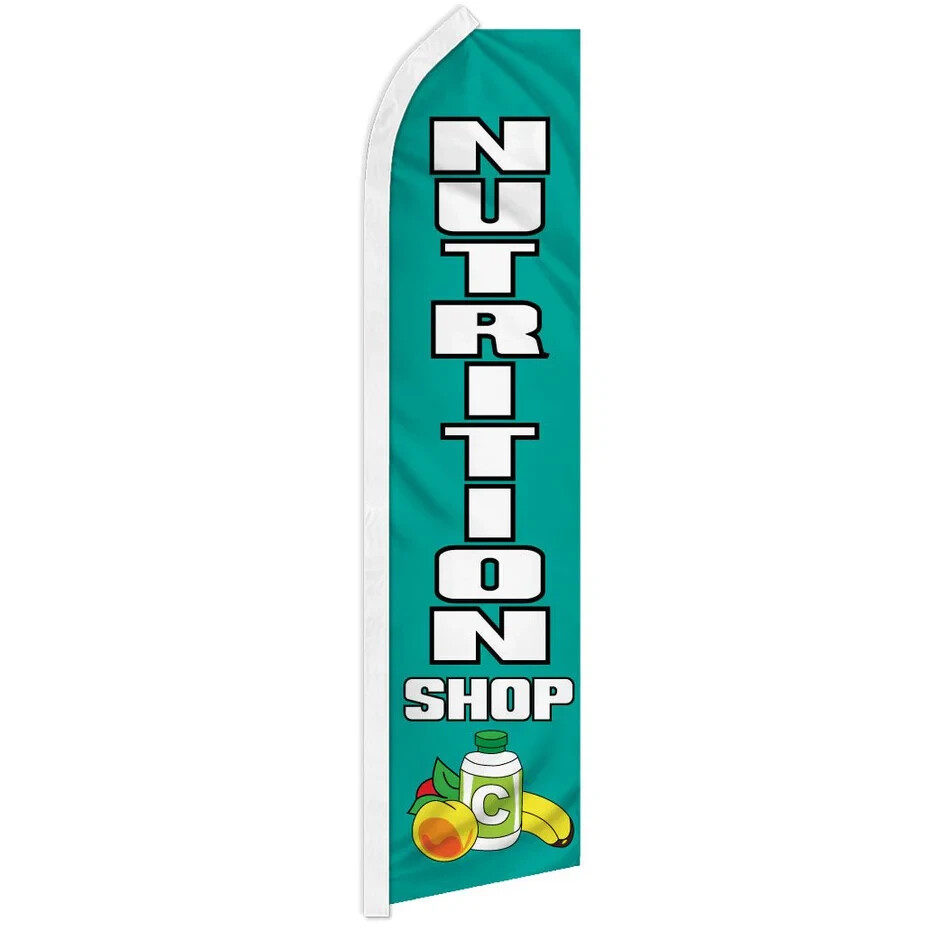 Bandera publicitaria de alimentos de tienda de nutrición Swooper para venta minorista de vitaminas y salud
