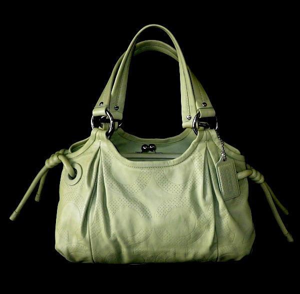 Coach Green Parker Perforated Op Art C Kisslock Frame Tote Bag